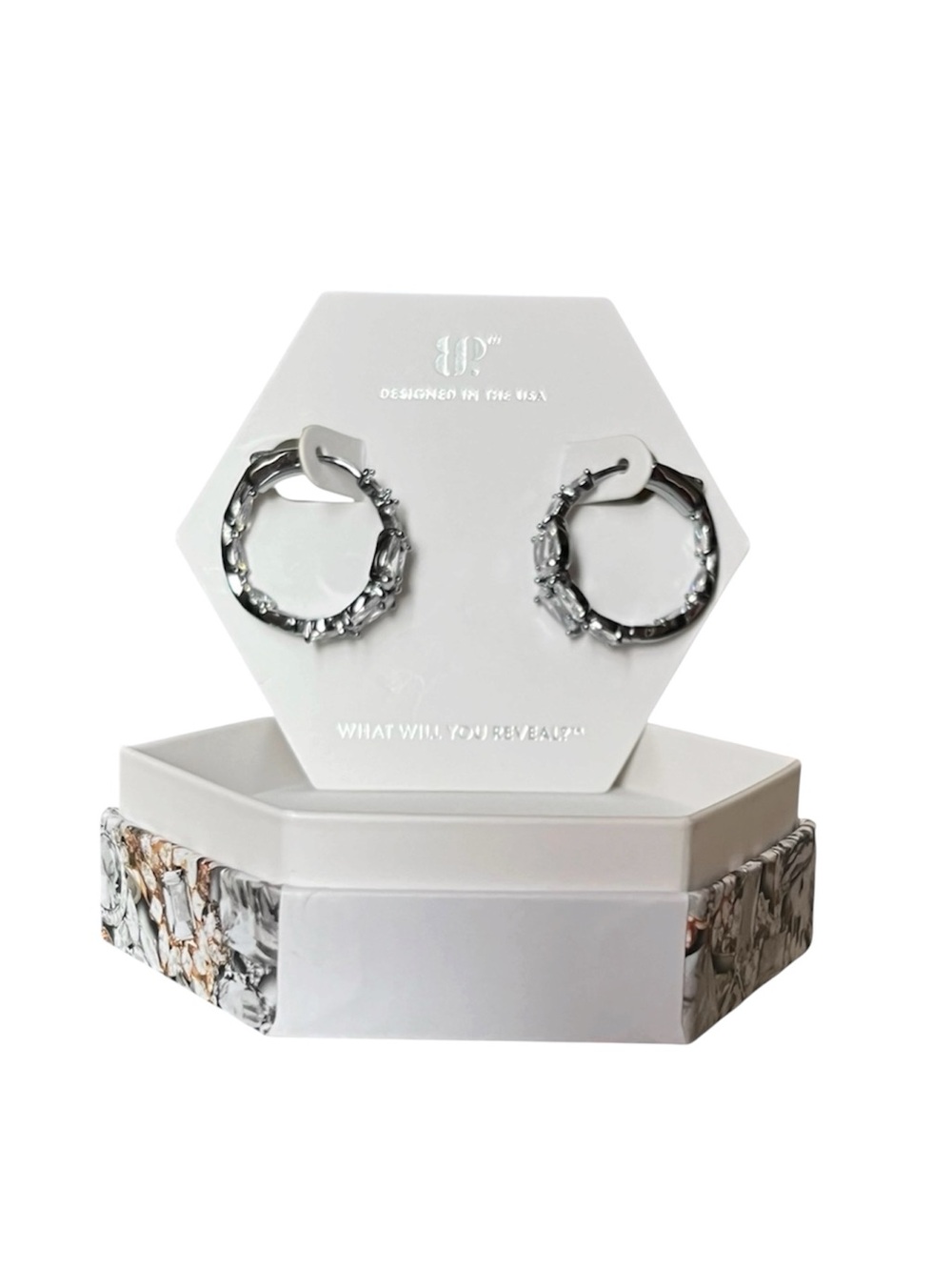 Diamond Cubic Zirconia Hoop Earrings by bp / New In Box/ Birthday collection - Picture 2 of 13